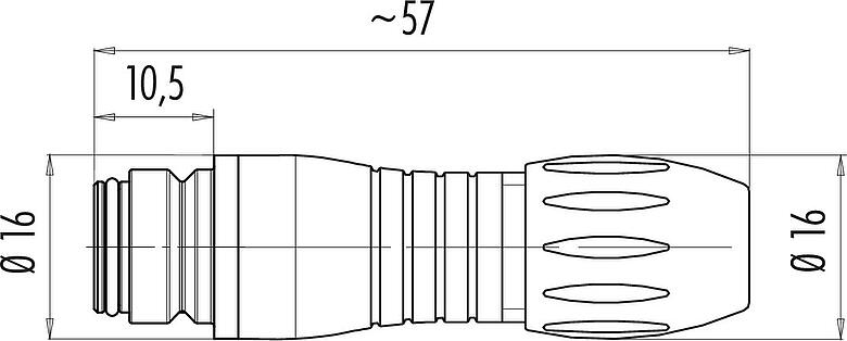 Scale drawing Snap-In Female cable connector, Contacts: 3, 4.0-6.0 mm, unshielded, solder, IP67