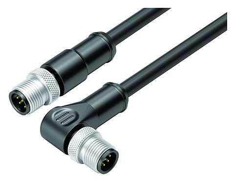 Illustration M12 Connecting cable male cable connector - male angled connector, Contacts: 8, shielded, moulded on the cable, IP67, Ethernet CAT5e, TPE, black, 4 x 2 x AWG 24, 2 m