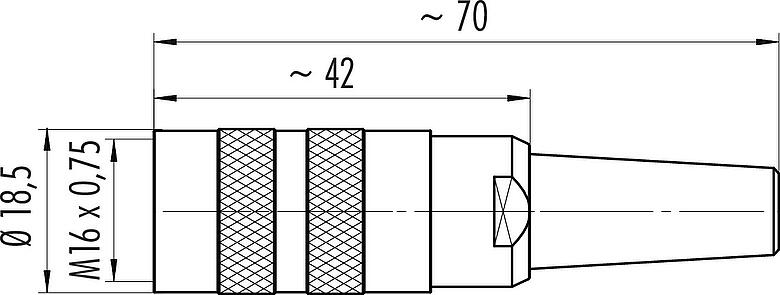 Scale drawing M16 Female cable connector, Contacts: 4 (04-a), 4.0-6.0 mm, shieldable, crimping (Crimp contacts must be ordered separately), IP40