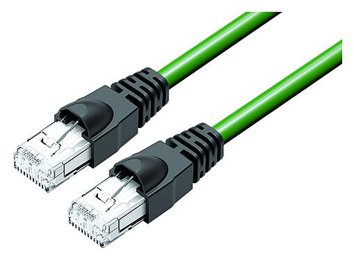Illustration RJ45/RJ45 Connecting cable 2 RJ45 connector, Contacts: 8, shielded, Piercing technology, IP20, Ethernet CAT6a, TPE, green, 4 x 2 x AWG 24, 2 m