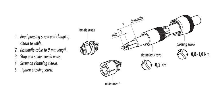 Assembly instructions Snap-In Female cable connector, Contacts: 5, 3.5-5.0 mm, unshielded, solder, IP40