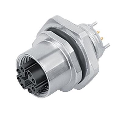 Illustration M12 Female panel mount connector, Contacts: 8, shieldable, THT, IP67, UL, M16x1.5, Front mounting