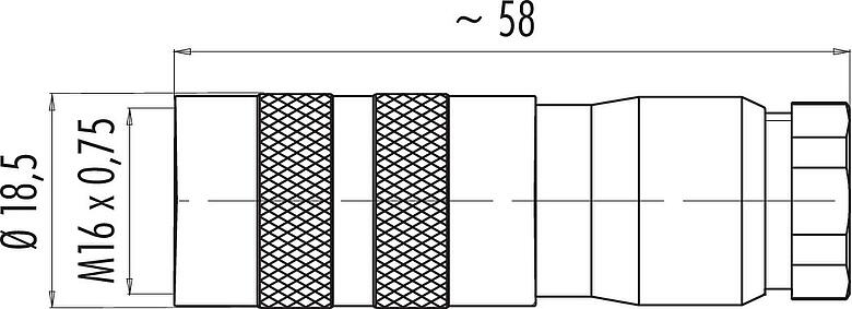 Scale drawing M16 Female cable connector, Contacts: 2 (02-a), 6.0-8.0 mm, shieldable, solder, IP67, UL 2238