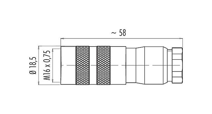 Scale drawing M16 Female cable connector, Contacts: 4 (04-a), 6.0-8.0 mm, shieldable, solder, IP67, UL 2238