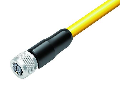 Illustration M12 Connecteur femelle, Contacts: 4+FE, non blindé, surmoulé sur le câble, IP68, UL 2238, M12x1,0, TC-ER, TPE, jaune, 5 x 1,50 mm², 2 m
