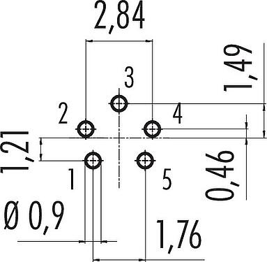 Conductor layout Snap-In Female panel mount connector, Contacts: 5, unshielded, THT, IP40, 1/4" 28 UNF, Front mounting