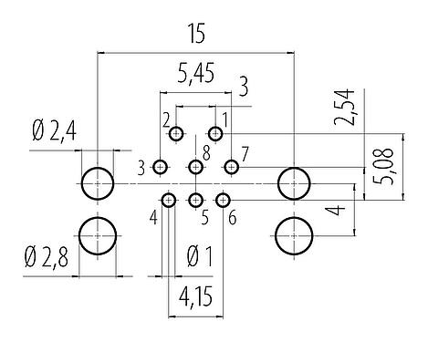 Disposición del conductor M12 Enchufe de ángulo brida, Número de contactos: 8, sin blindaje, THR, IP68, UL 2238, Montaje en pared, para montaje de PCB