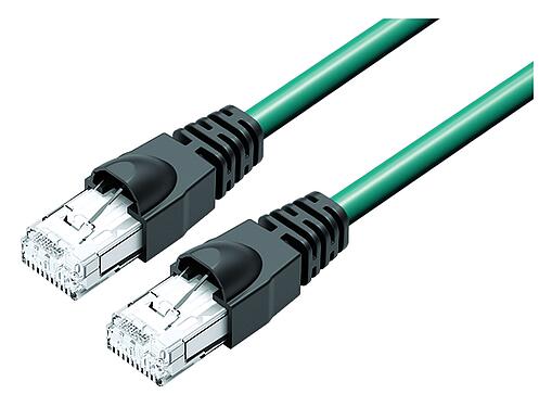 Illustration RJ45/RJ45 Connecting cable 2 RJ45 connector, Contacts: 4, shielded, Piercing technology, IP20, Ethernet CAT5e, TPE, teal, 2 x 2 x AWG 24, 3 m
