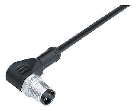 Illustration M12 Male angled connector, Contacts: 3, unshielded, moulded on the cable, IP68/IP69K, UL 2238, PUR, black, 3 x 0.34 mm², 10 m