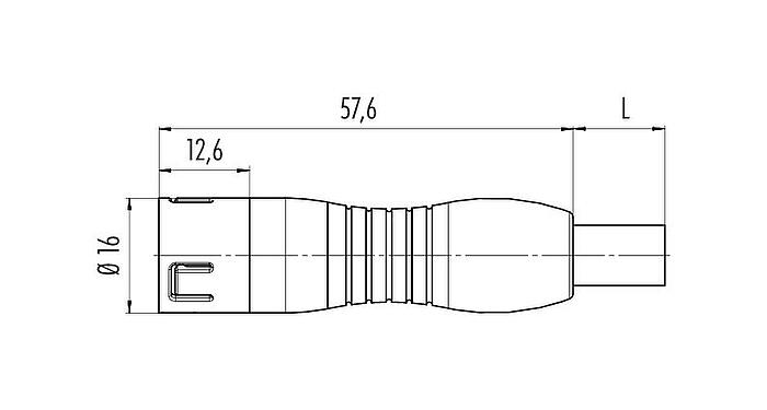 Dibujo a escala Snap-In Conector de cable macho, Número de contactos: 12, sin blindaje, moldeado en el cable, IP67, UL 2238, PUR, negro, 12 x 0,25 mm², 2 m