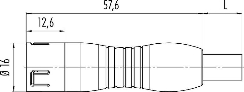 Dessin coté Snap-In Connecteur mâle, Contacts: 3, non blindé, surmoulé sur le câble, IP67, UL 2238, PUR, noir, 3 x 0,75 mm², 2 m
