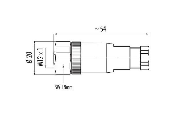 Dessin coté M12 Connecteur femelle, Contacts: 4, 4,0-6,0 mm, non blindé, pince à visser, IP67, UL 2238