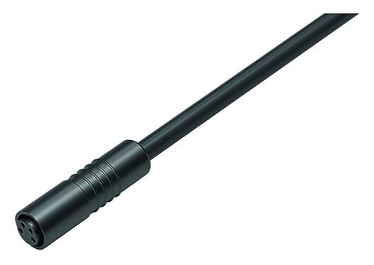 Illustration M8 Female cable connector, Contacts: 4, unshielded, moulded on the cable, IP65, PUR, black, 4 x 0.25 mm², Snap-in version, 5 m