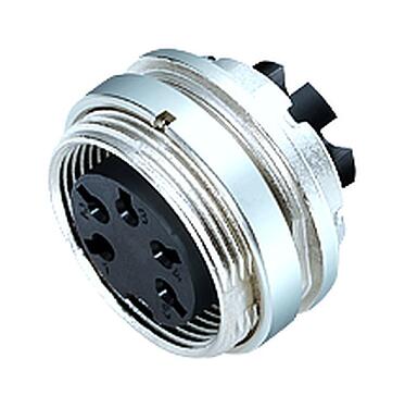 Illustration M16 Female panel mount connector, Contacts: 4 (04-a), unshielded, crimping (Crimp contacts must be ordered separately), IP40, M18x0,75, Rear mounting