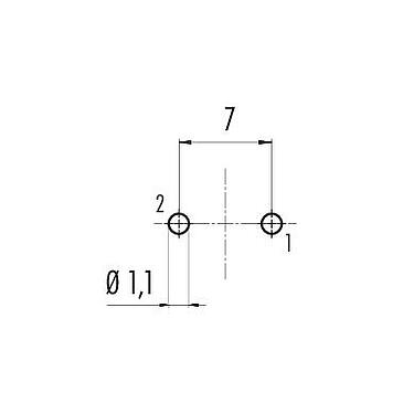 Conductor layout M16 Male panel mount connector, Contacts: 2 (02-a), unshielded, THT, IP67, UL 2238, M18x0,75, Rear mounting