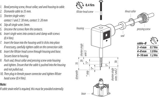 Assembly instructions Female power connector, Contacts: 2+PE, 6.0-8.0 mm, unshielded, screw clamp, IP40 without seal, VDE, ESTI+, PG 9