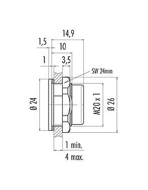 Scale drawing Snap-In Adapter, unshielded, VDE, Front mounting