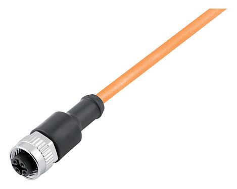Illustration M12 Female cable connector, Contacts: 4, unshielded, moulded on the cable, IP68/IP69K, UL 2238, PUR, orange, 4 x 0.34 mm², for welding applications, 5 m