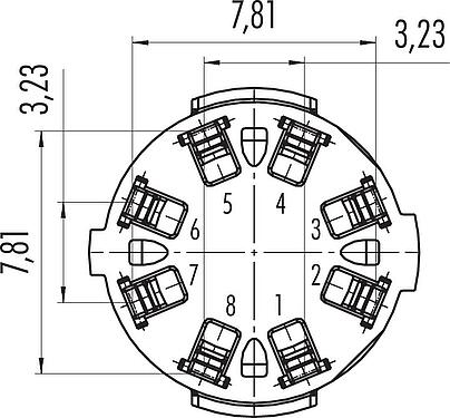 Disposition des contacts (Côté plug-in) Baïonnette Embase femelle, Contacts: 8, non blindé, THT, IP67, M13x1,0, Montage frontal
