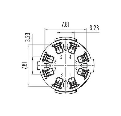 Contact arrangement (Plug-in side) Bayonet Female panel mount connector, Contacts: 8, unshielded, solder, IP67 (when unplugged as well), M13x1,0, Rear mounting