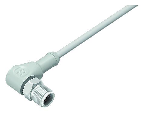 Illustration M12 Male angled connector, Contacts: 8, unshielded, moulded on the cable, IP67/IP69K, UL 2238, Ecolab, PVC, grey, 8 x 0.25 mm², stainless steel, 2 m