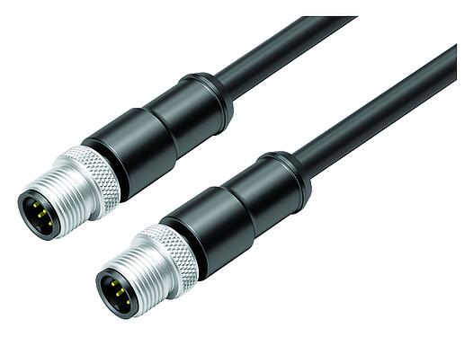 Illustration M12 Câble de raccordement 2 connecteurs mâle, Contacts: 8, blindé, surmoulé sur le câble, IP67, Ethernet CAT5e, TPE, noir, 4 x 2 x AWG 24, 0,3 m