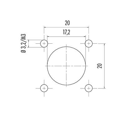 Assembly instructions / Panel cut-out M16 Square male panel mount connector, Contacts: 5 (05-a), unshielded, solder, IP67, UL 2238, M3 (4x), Front mounting