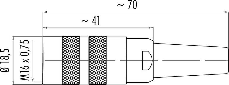 Scale drawing M16 Female cable connector, Contacts: 2 (02-a), 4.0-6.0 mm, shieldable, solder, IP40
