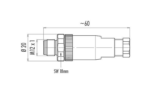 Scale drawing M12 Male cable connector, Contacts: 4, 6.0-8.0 mm, unshielded, screw clamp, IP67, UL 2238