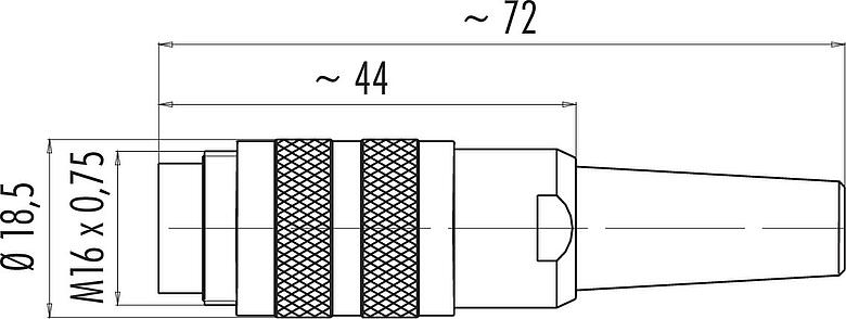 Dibujo a escala M16 Conector de cable macho, Número de contactos: 6 (06-a), 4,0-6,0 mm, blindable, soldadura, IP40