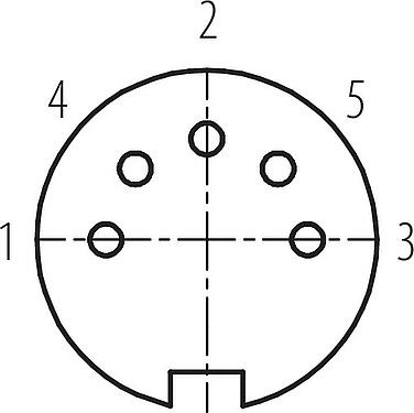 Contact arrangement (Plug-in side) M16 Female panel mount connector, Contacts: 5 (05-b), unshielded, THT, IP40, M18x0,75, Rear mounting