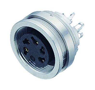 Illustration M16 Female panel mount connector, Contacts: 8 (08-a), unshielded, solder, IP68, UL 2238, AISG compliant, M18x0,75, Front mounting