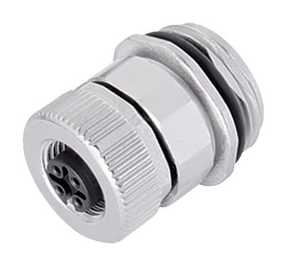 Illustration M12 Female panel mount connector, Contacts: 4, unshielded, screw clamp, IP67, UL 2238, VDE, M20x1.5, Front mounting, for the power supply