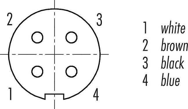 Disposition des contacts (Côté plug-in) M9 Connecteur femelle, Contacts: 4, blindé, surmoulé sur le câble, IP67, PUR, noir, 5 x 0,25 mm², 2 m