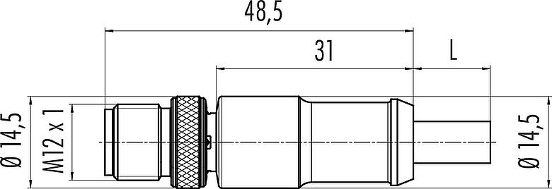 Dibujo a escala M12 Conector de cable macho, Número de contactos: 4, blindado, moldeado en el cable, IP67, Ethernet CAT5e, TPE, azul/verde, 2 x 2 x AWG 24, 2 m