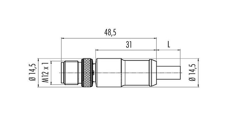 Scale drawing M12 Male cable connector, Contacts: 4, shielded, moulded on the cable, IP67, Ethernet CAT5e, TPE, black, 2 x 2 x AWG 24, 3 m