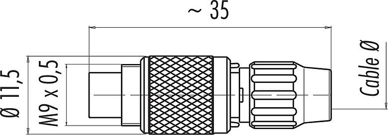 Dibujo a escala M9 Conector de cable macho, Número de contactos: 4, 4,0-5,0 mm, sin blindaje, soldadura, IP40