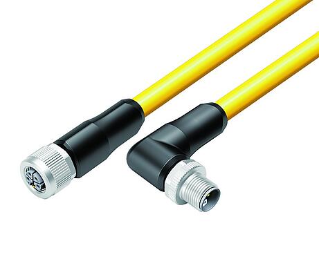 Ilustración M12 Conector macho aangular - conector de cable hembra, Número de contactos: 4+FE, sin blindaje, moldeado en el cable, IP68, UL 2238, M12x1,0, TC-ER, TPE, amarillo, 5 x 1,50 mm², 2 m