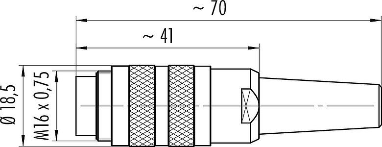 Dessin coté M16 Connecteur mâle, Contacts: 4 (04-a), 6,0-8,0 mm, blindable, pince à visser, IP40