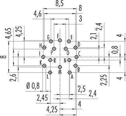 Conductor layout M16 Female panel mount connector, Contacts: 16, unshielded, THT, IP40, M18x0,75, Rear mounting