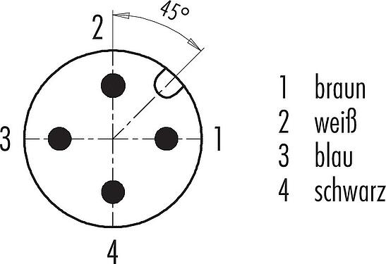 Disposition des contacts (Côté plug-in) M12 Connecteur mâle, Contacts: 4, non blindé, surmoulé sur le câble, IP68/IP69K, UL 2238, Standard, PVC, jaune, 4 x AWG 22, 2 m