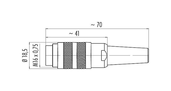 Scale drawing M16 Male cable connector, Contacts: 4 (04-a), 4.0-6.0 mm, shieldable, solder, IP40