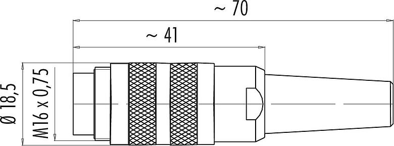 Dessin coté M16 Connecteur mâle, Contacts: 2 (02-a), 4,0-6,0 mm, blindable, souder, IP40