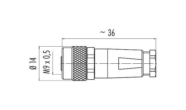 Scale drawing M9 Female cable connector, Contacts: 4, 3.5-5.0 mm, shieldable, solder, IP67, with shielding cuff