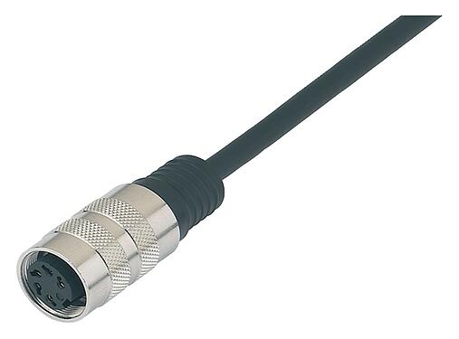 Illustration M16 Connecteur femelle, Contacts: 5 (05-a), blindé, surmoulé sur le câble, IP67, PUR, noir, 5 x 0,25 mm², 2 m