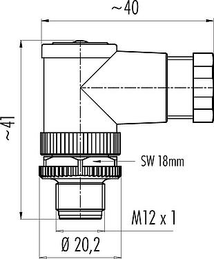 Scale drawing M12 Male angled connector, Contacts: 4, 4.0-6.0 mm, unshielded, wire clamp, IP67
