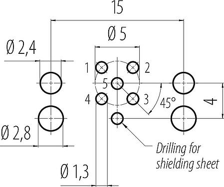 Disposición del conductor M12 Toma de brida, Número de contactos: 5, blindable, THR, IP68, UL 2238, M12x1,0, Montaje en pared
