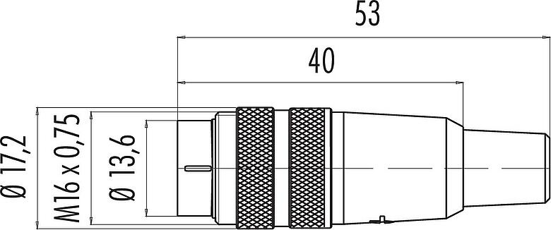 Dessin coté M16 Connecteur mâle, Contacts: 2 (02-a), 6,0-8,0 mm, non blindé, souder, IP40