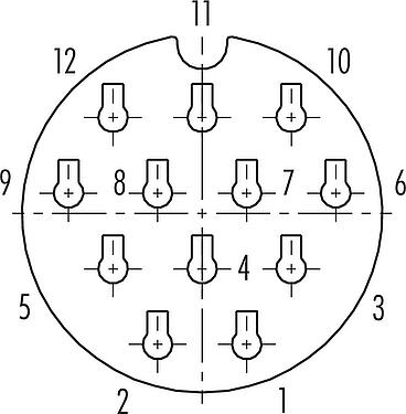 Disposición de los contactos (lado de la conexión) Bayoneta Conector de cable hembra, Número de contactos: 12, 7,0-13,0 mm, sin blindaje, crimpado (los contactos de crimpado deben pedirse por separado), IP68/IP69K, UL 2238, VDE, UV-Beständig
