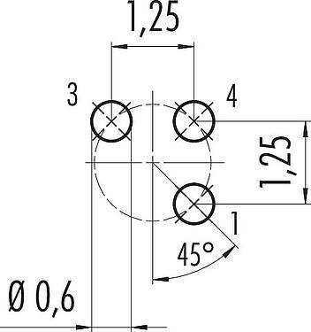 Conductor layout M5 Female panel mount connector, Contacts: 3, unshielded, THT, IP67, M5x0.5, Rear mounting, potted